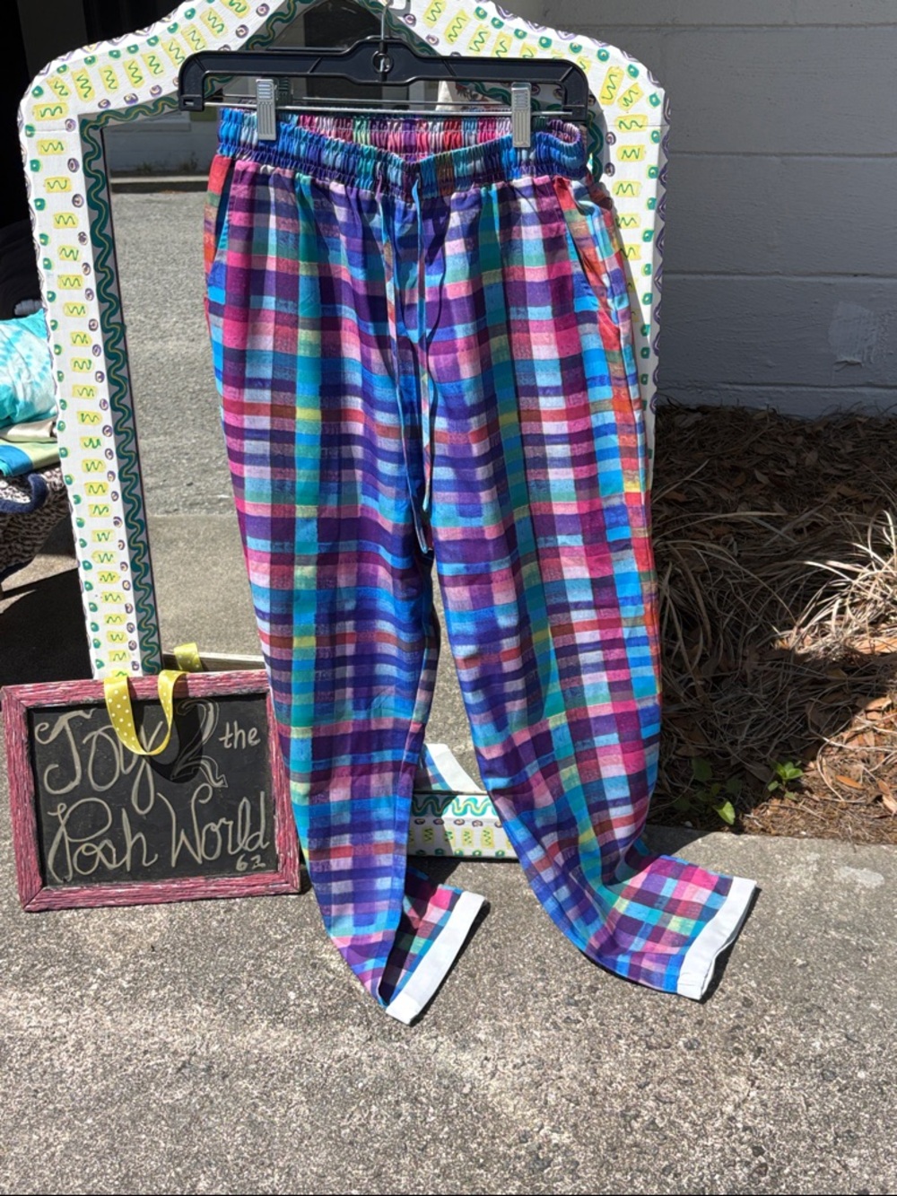 Fun plaid pull on jogger style pant